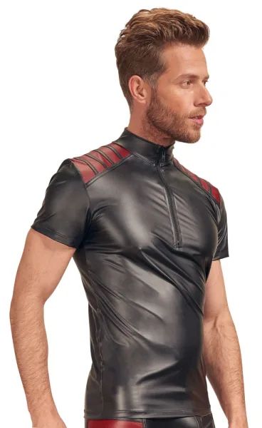 NEK Black Men's Matte-Look Shirt with Red Shoulder Inserts and Zip S/XL