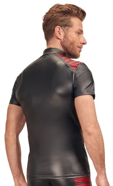NEK Black Men's Matte-Look Shirt with Red Shoulder Inserts and Zip S/XL