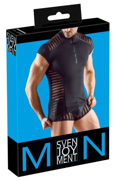 Svenjoyment черна мъжка блуза от микрофибър с прозрачни райета и цип S/XL