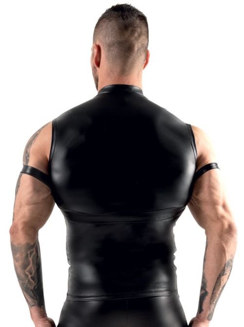 Svenjoyment BONDAGE Black Men's Top with Chest Harness and Arm Cuffs S/XL