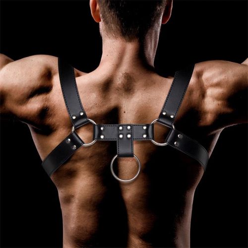 IntoYou BDSM Line Domine Black Men's Vegan Leather BDSM Harness with 6 Metal Rings