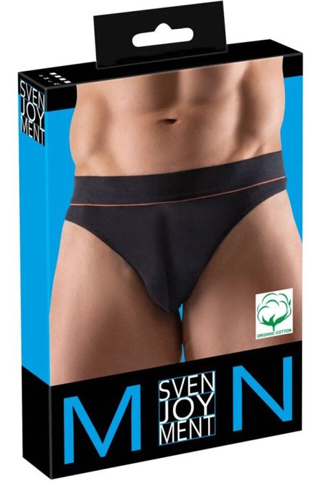 Svenjoyment черен мъжки стринг от органичен памук с червена лента S/XL