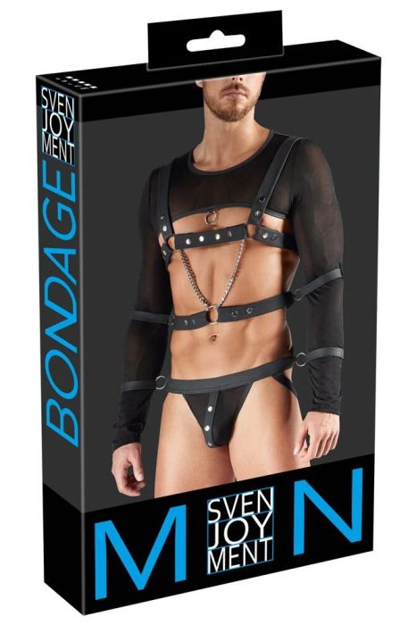 Svenjoyment BONDAGE черен soft bondage комплект с топ, харнес, джокстрап и 4 маншета S/XL