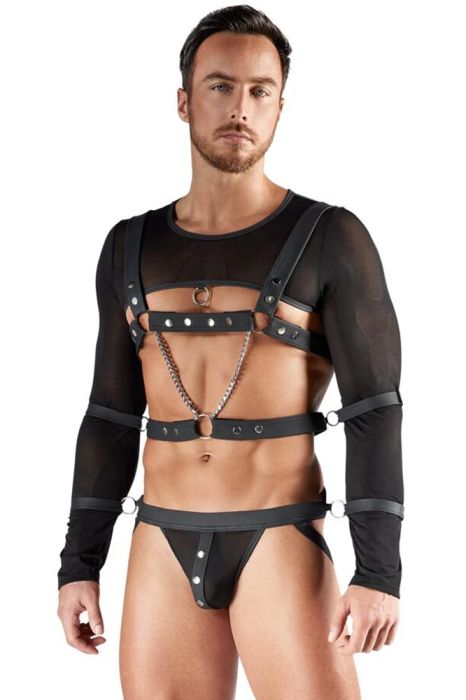 Svenjoyment BONDAGE Black Soft Bondage Set with Top, Harness, Jock and 4 Cuffs S/XL