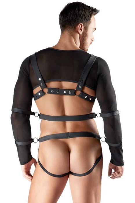 Svenjoyment BONDAGE Black Soft Bondage Set with Top, Harness, Jock and 4 Cuffs S/XL