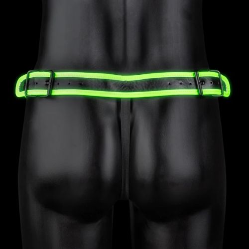 Ouch! Glow in the Dark Black Men's PU Leather Jockstrap with Neon Green Straps and Buckle S/XL