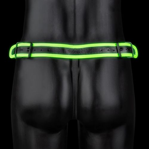 Ouch! Striped Jock Strap Glow in the Dark черен мъжки джокстрап със светещи зелени ленти S/XL