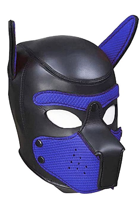 Ouch! Puppy Play Black/Blue Neoprene Puppy Hood with Detachable Muzzle