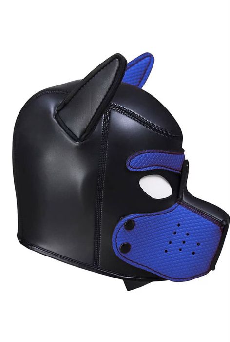 Ouch! Puppy Play Black/Blue Neoprene Puppy Hood with Detachable Muzzle