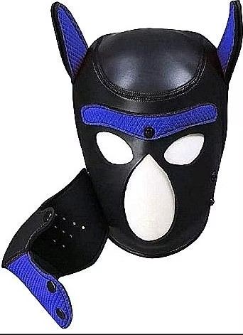 Ouch! Puppy Play Black/Blue Neoprene Puppy Hood with Detachable Muzzle