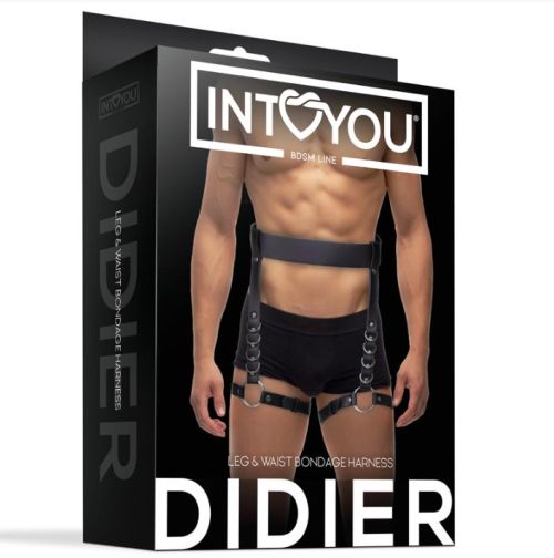 IntoYou BDSM Line Didier черен мъжки BDSM харнес за талия и бедра с метални халки