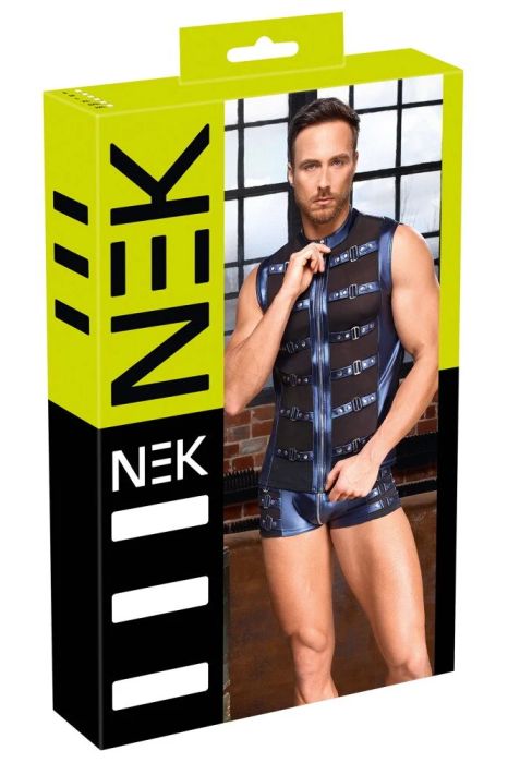 NEK син металик мъжки топ с powernet вложки, декоративни ленти и цип S/XL