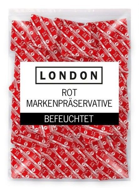 London Rot червени латексови презервативи с вкус на ягода 56 mm – пакет 100 бр.