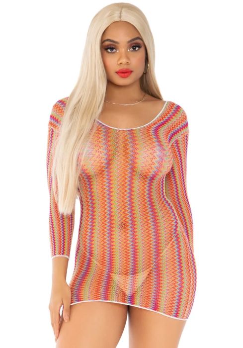 Leg Avenue Zig Zag Rainbow Multicolour Net Mini Dress