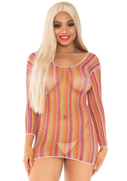 Leg Avenue Zig Zag Rainbow Multicolour Net Mini Dress