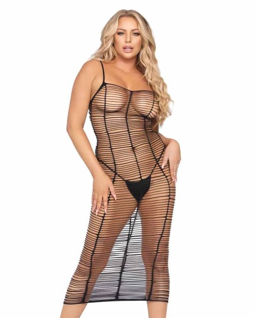 Leg Avenue Horizontal Net Black Maxi Dress
