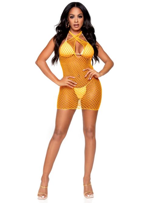 Leg Avenue Summer Dreamz Neon Orange Net Mini Dress