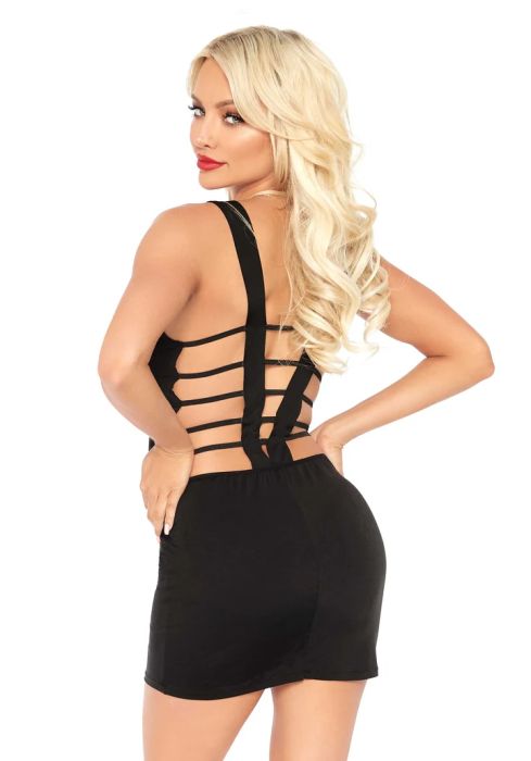 Leg Avenue Deep-V Black Strappy Mini Dress S/M