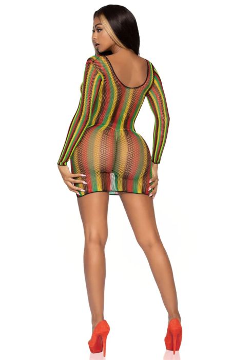 Leg Avenue Rasta Multicolour Long Sleeve Net Mini Dress
