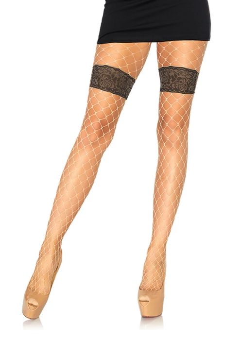 Leg Avenue Nude Diamond Net Pantyhose with Black Lace Details