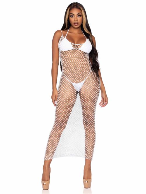 Leg Avenue Never Enough White Backless Net Maxi Dress