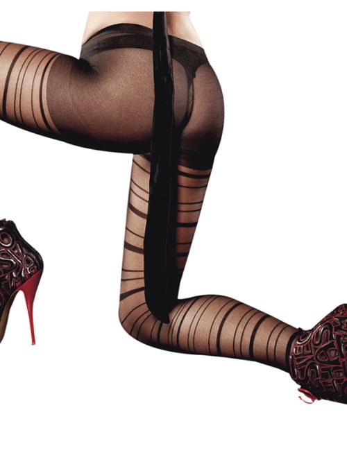 Baci After Dark Black Sheer Horizontal Striped Pantyhose