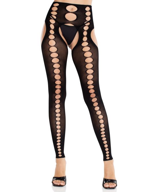 Leg Avenue Bex Black Cut-Out Suspender Tights with Open Crotch