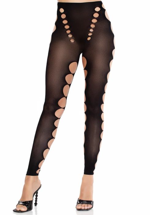 Leg Avenue Maris Black Cut-Out Footless Tights