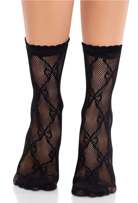 Leg Avenue Bow Babe Black Fishnet Ankle Socks with Bow Design