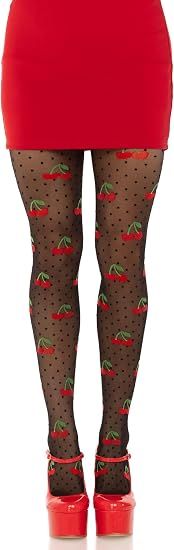 Leg Avenue Cherry Pie черен прозрачен чорапогащник с череши и точки