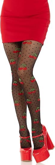 Leg Avenue Cherry Pie черен прозрачен чорапогащник с череши и точки