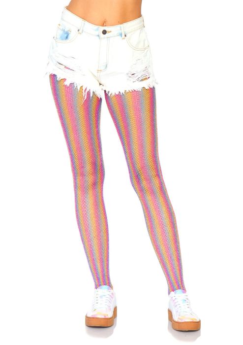 Leg Avenue Nova Rainbow Striped Shimmer Fishnet Tights