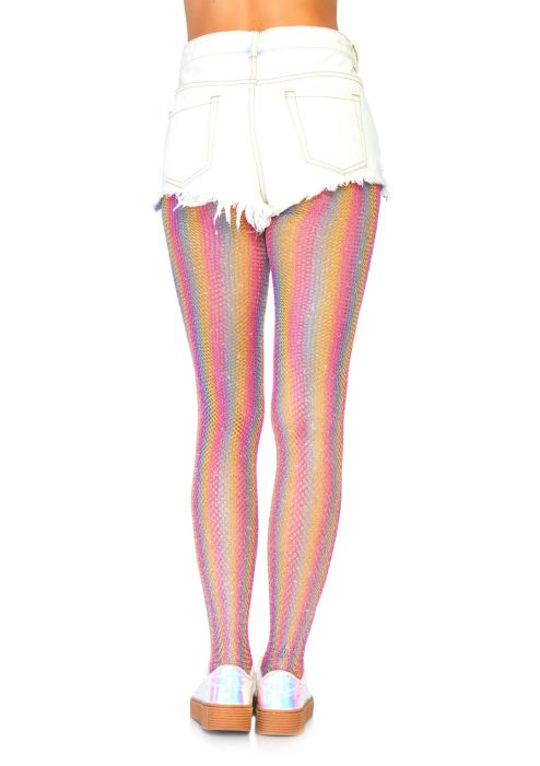 Leg Avenue Nova Rainbow Striped Shimmer Fishnet Tights