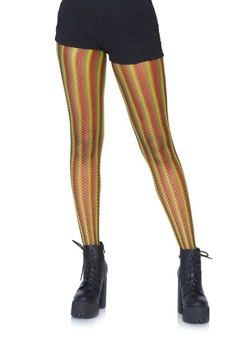 Leg Avenue Multicolour Rasta Striped Fishnet Tights