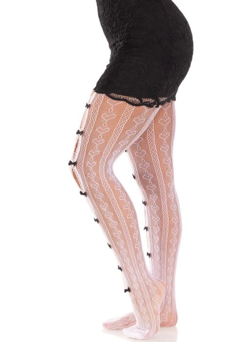Leg Avenue Sweetheart White Net Tights with Black Bows