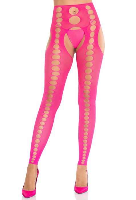 Leg Avenue Bex Neon Pink Cut-Out Footless Tights