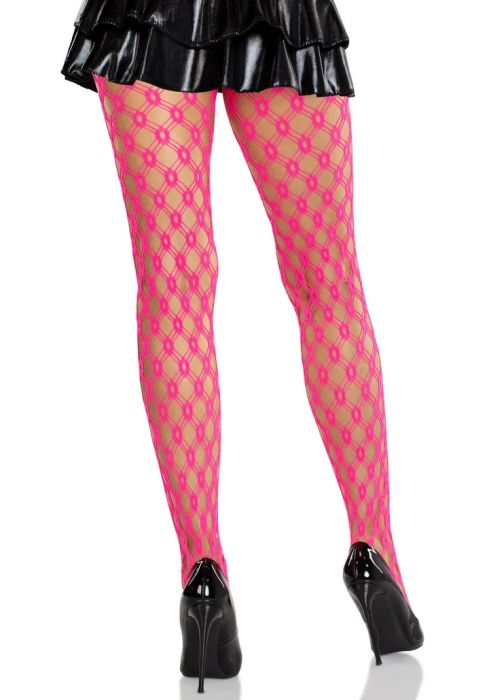 Leg Avenue Lyric Neon Pink Geometric Net Tights