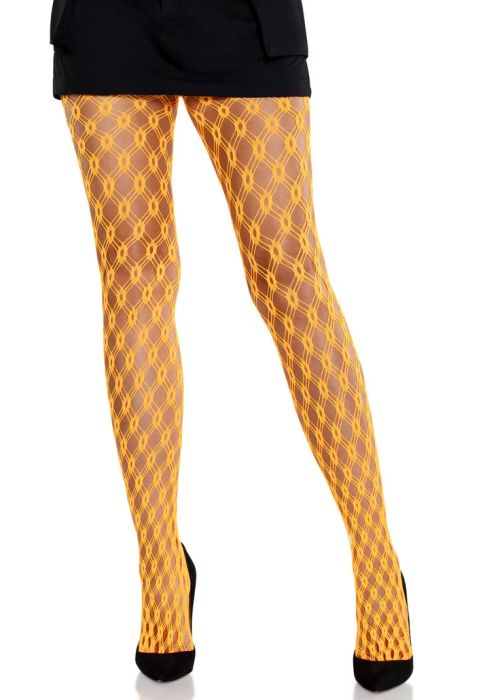 Leg Avenue Lyric мрежест чорапогащник в неоново оранжево с геометричен дизайн
