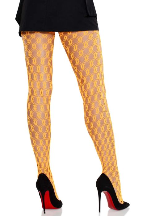 Leg Avenue Lyric Neon Orange Geometric Net Tights