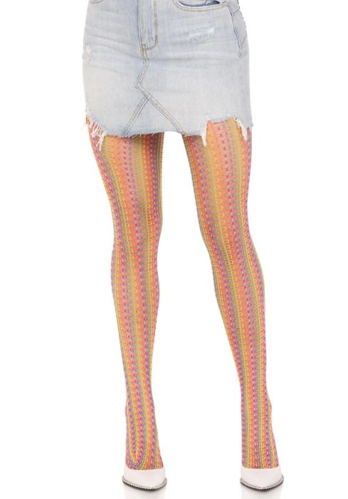 Leg Avenue Acadia многоцветен мрежест чорапогащник с дъгов десен