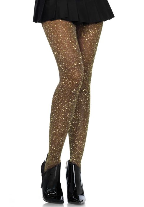Leg Avenue Marsha черен прозрачен чорапогащник със златист блясък