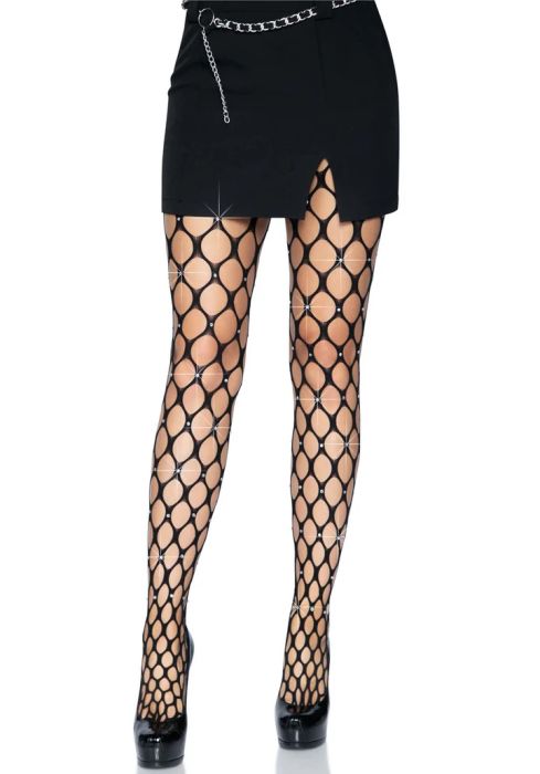 Leg Avenue Loren черен мрежест чорапогащник с блестящи камъни
