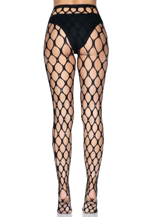 Leg Avenue Loren Black Jumbo Net Tights with Rhinestones