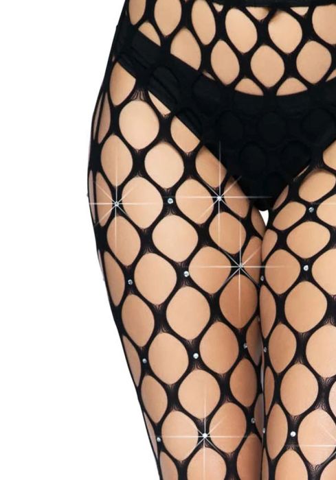Leg Avenue Loren Black Jumbo Net Tights with Rhinestones