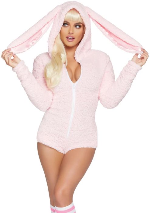 Leg Avenue Cuddle Bunny Pink Fuzzy Bunny Romper S/M