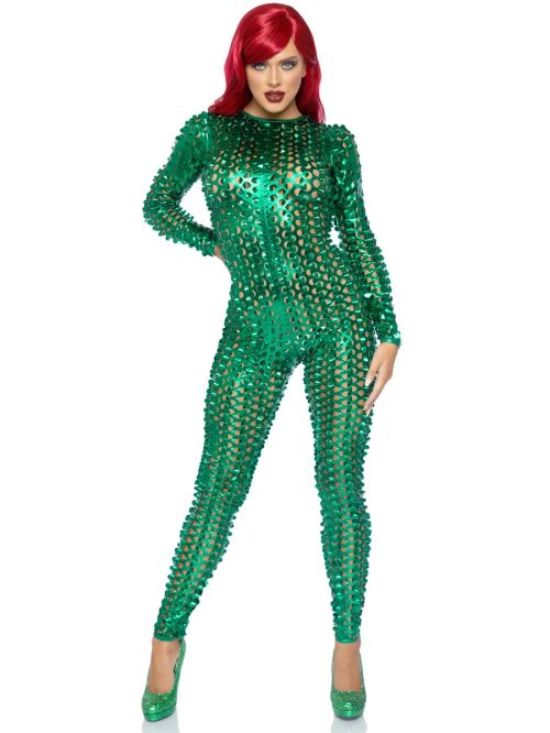 Leg Avenue Green Metallic Laser Cut Catsuit S/M