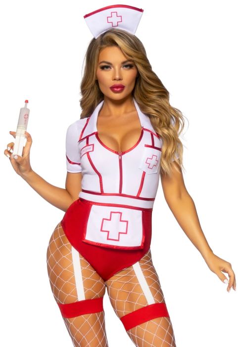 Leg Avenue Nurse Feelgood костюм медицинска сестра с боди и жартиери S/M