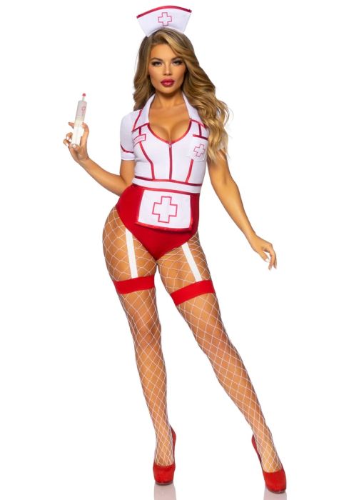 Leg Avenue Nurse Feelgood Nurse Costume Bodysuit with Garters S/M