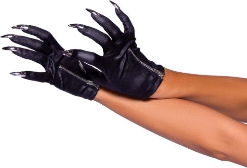 Leg Avenue Zip-Up Claw черни wet look ръкавици с металически нокти