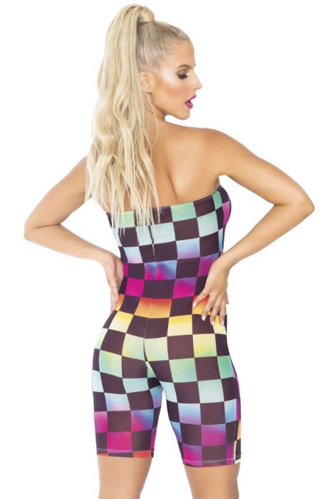 Leg Avenue многоцветен ромпър без презрамки с checkerboard десен S/M